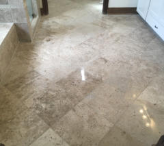 After grinding and polishing travertine tiles