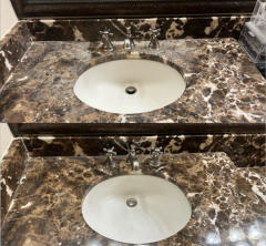 Before and after polishing marble countertop etched.